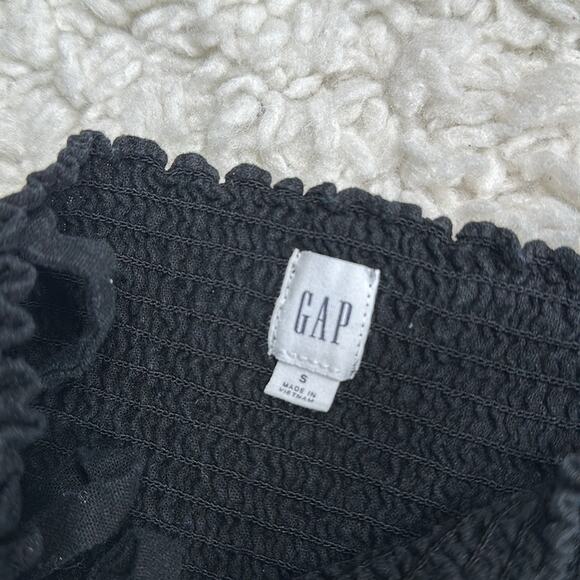 Gap Black Linen Blend Smocked Top Tie Up Bow Straps Summer Dress Short Casual - Picture 3 of 9